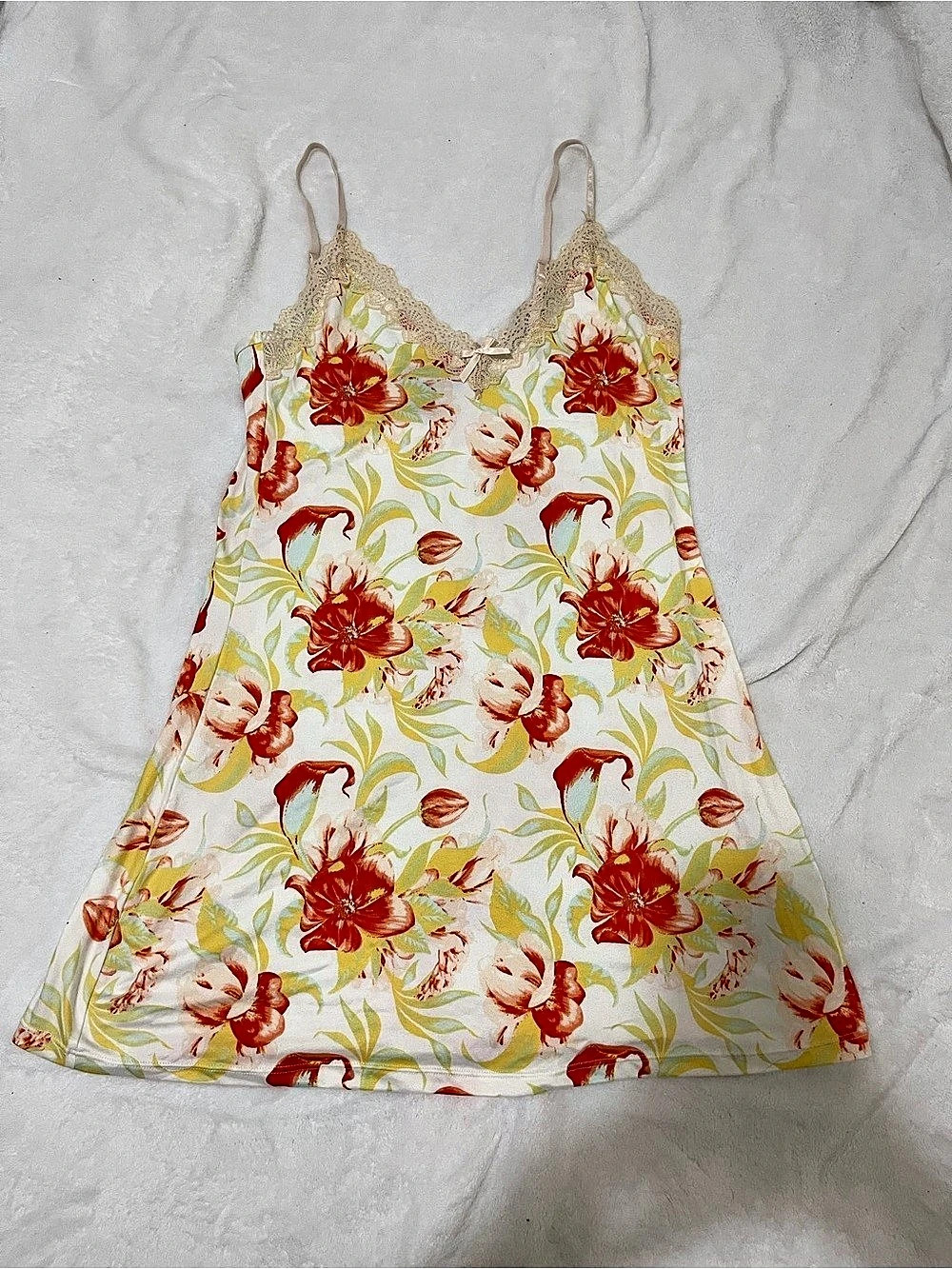 Rachel Roy Floral Lace Trim Camisole in Cream & Red Like New